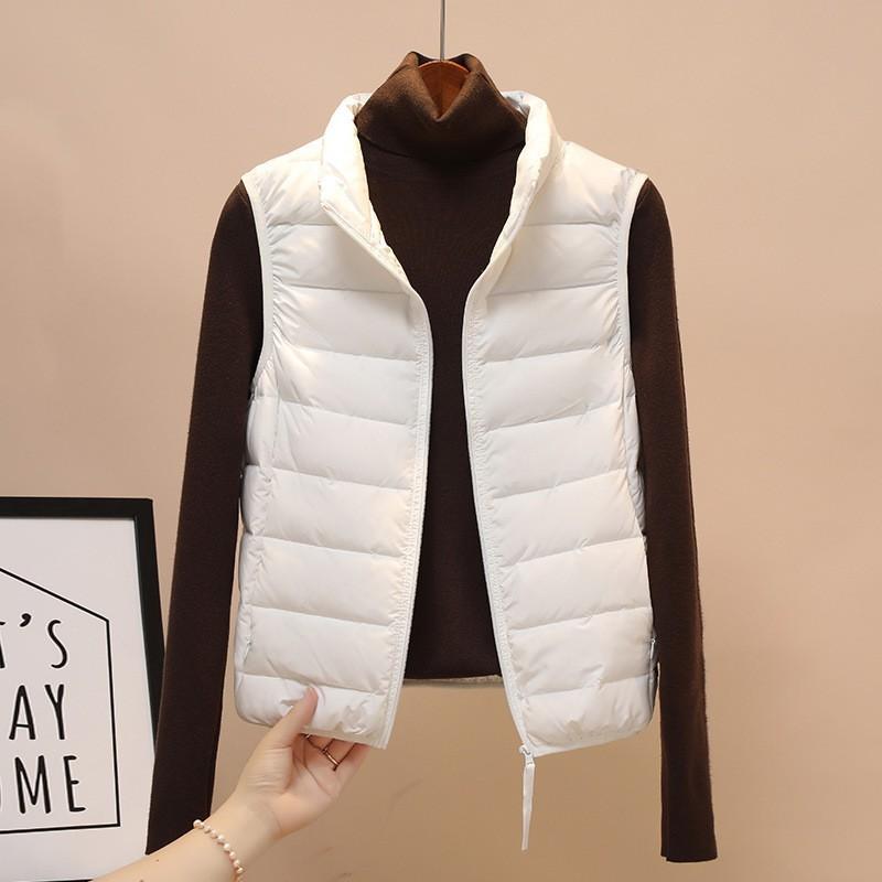 

Новый жилет легкий пуховый жилет женский большого размера с воротником-стойкой тонкая бесшовная интегрированная легкая куртка пуховик подкладка 2XL белый