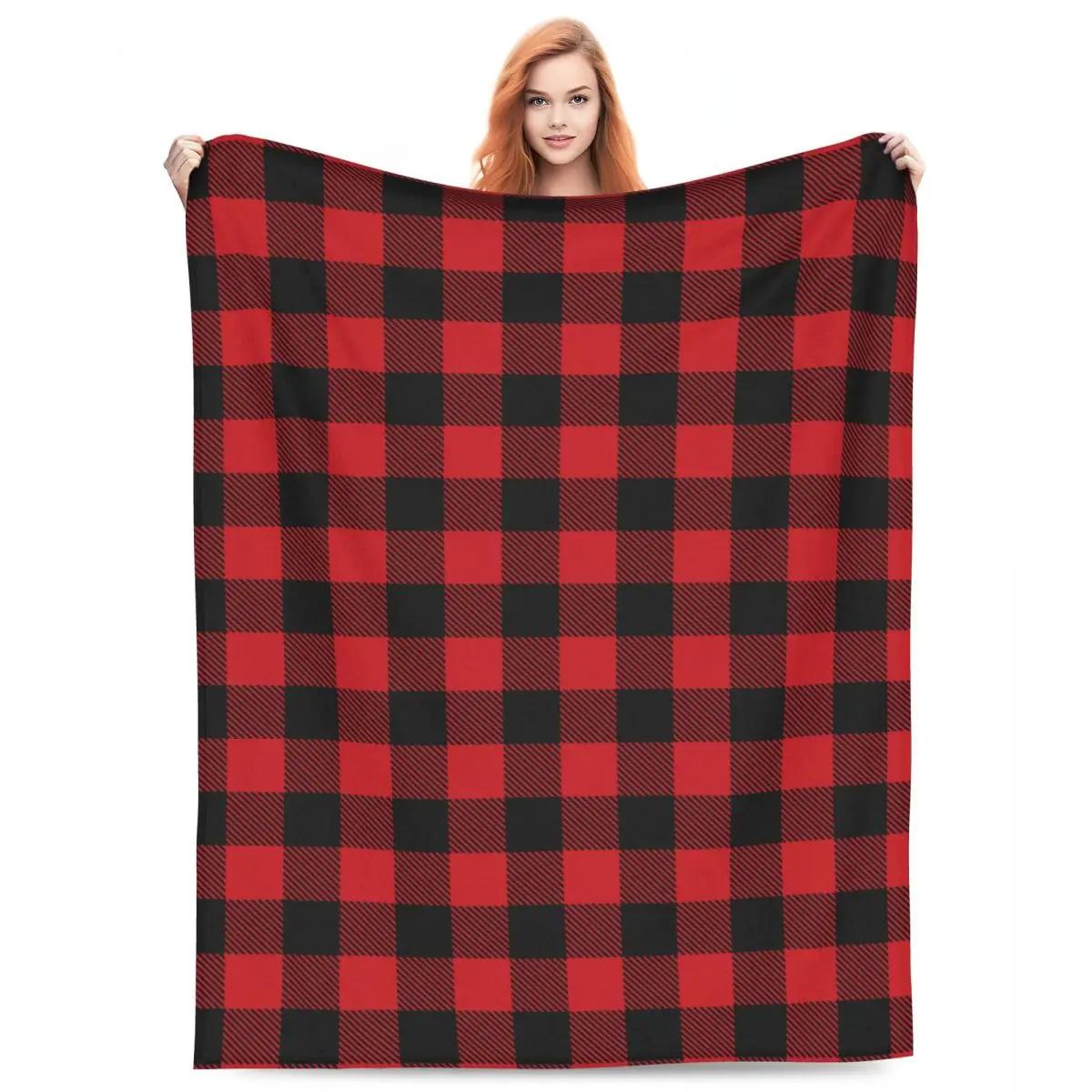 Christmas Tartan Plaid Throw Blanket Black Red Buffalo Check Fleece Blanket for Sofa Scottish Lumberjack Style Home Textile 75X95CM