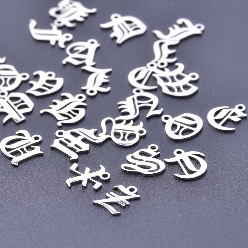 6pcs/Lot Old English Letters Charm Stainless Steel Charms For Jewelry Making Supplies Metal 26 Alphabet A-Z Pendant DIY Bracelet