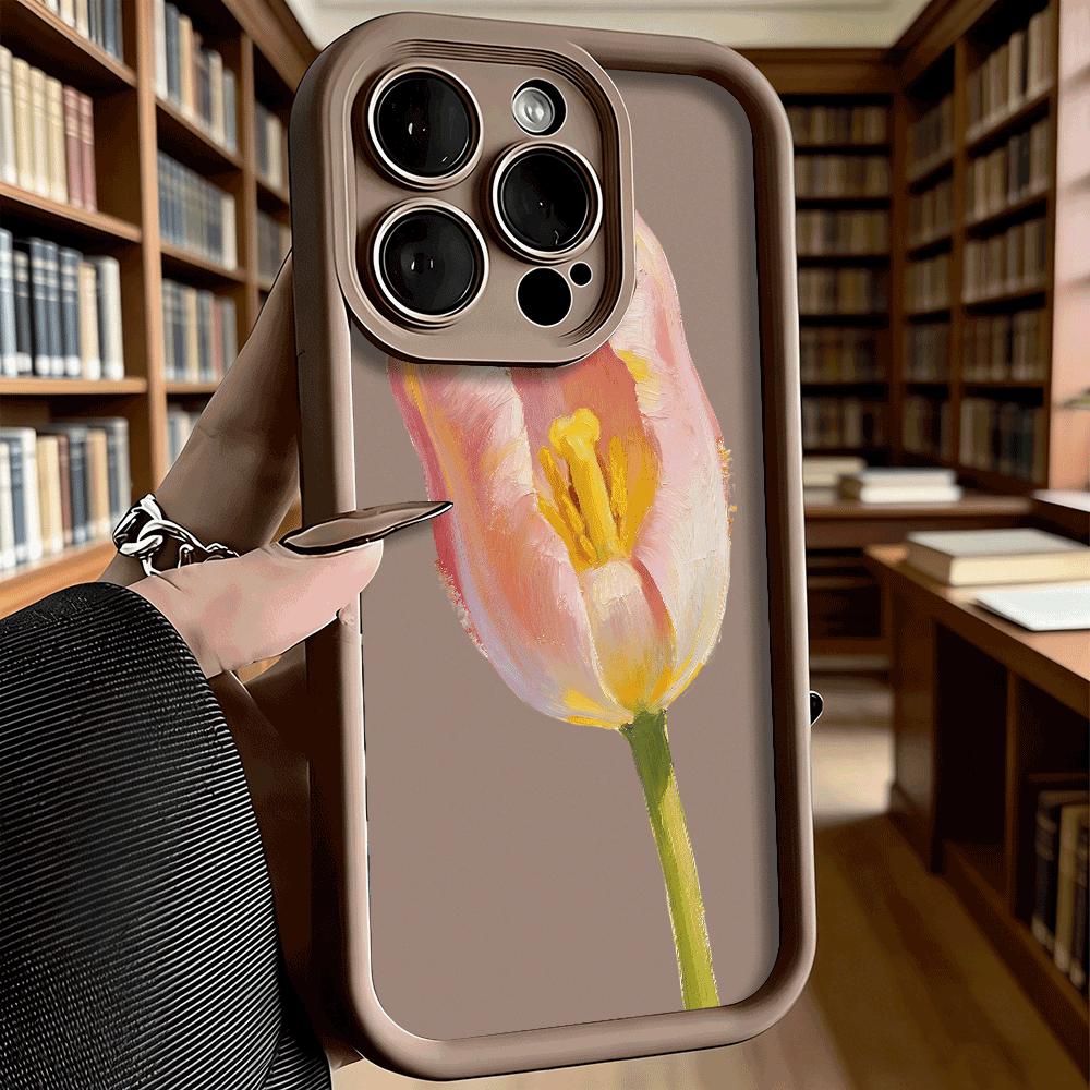 Oil Painting Pink Tulip Soft TPU Shockproof Case For Xiaomi Redmi Note 15 14 13 12 11 Pro Anti-Fall Protective Back Cover
