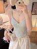 #Summer New Spice Girl Style Lace Splicing Sling Vest Slim and Thin Women's Fixed Belt Chest Pad