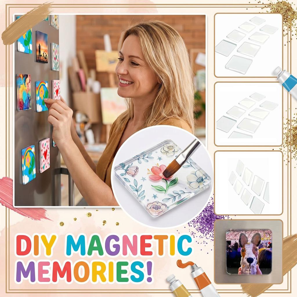 10pc Blank Acrylic Fridge Magnets Set, Photo Paper, DIY Square Decorative Refrigerator Magnet Kits With Adhesive Backing, Photo Display