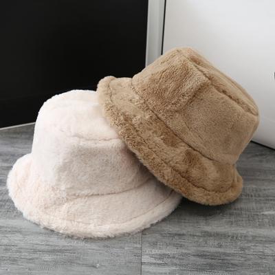Hat Women's Fashion Autumn and Winter Thickened Plush Fisherman Hat Imitation Rabbit Fur Warm Basin Hat Solid Color Bucket Hat