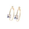 24k Real Gold Electroplated Diamond-set Round Ring Square Silver Needle Earrings European and American Light Luxury Earrings Niche Earrings 