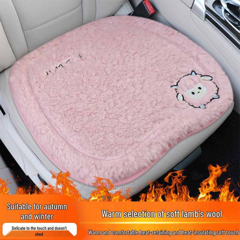Women's Cute Cartoon Plush Winter 3-Piece Car Seat Cushion Set for Five-Seat Vehicles