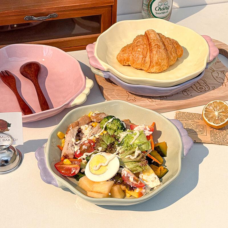 De ou Xingguang 9.5-inch Ceramic Deep Plate with Handles