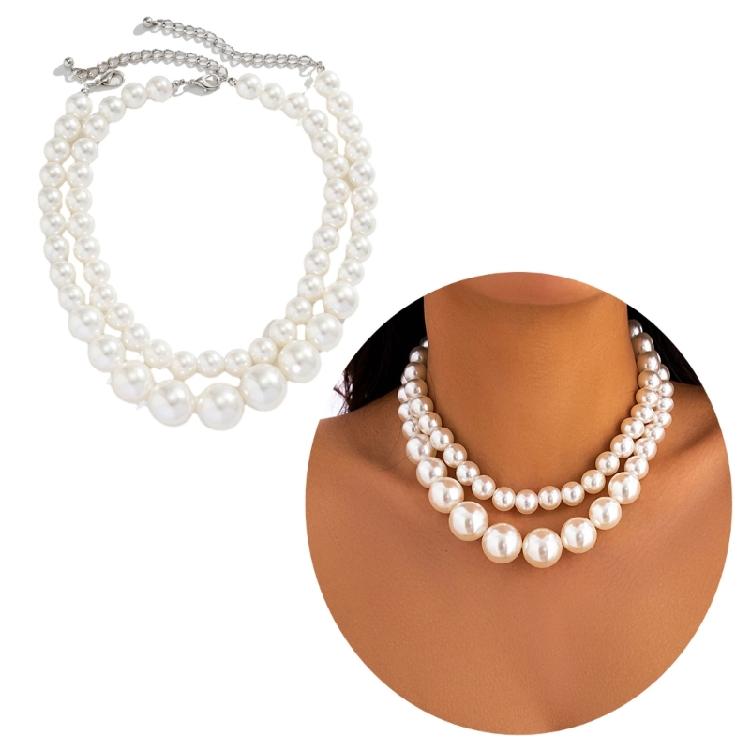 2 PCS Statement Bead Chain Necklace Elegant Pearls Beads Necklace Short Necklace