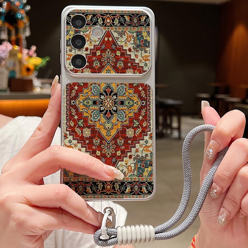 Retro Mandala Pattern Leather Lanyard Case For Samsung S26 S25 Ultra S24 S23 S22 Plus S21 FE A16 A17 A26 A36 A37 A54 A55 A56 A57 5G Cover