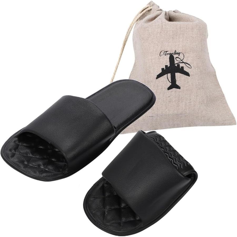 Folding Slippers, Portable Slippers, Anti-Slip, Portable, Washable, Storage Bag Included, Travel, In-flight, Indoors, School, Airplane (Black, M)