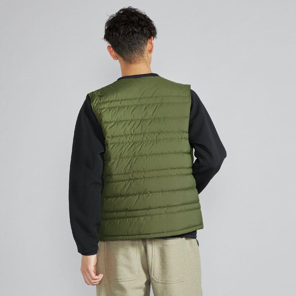 Mizuno Breath Thermo Compact Down Outdoor Sphagnum B2MEB551 Vest, Heat-Generating Material, Men's Jacket, Green,