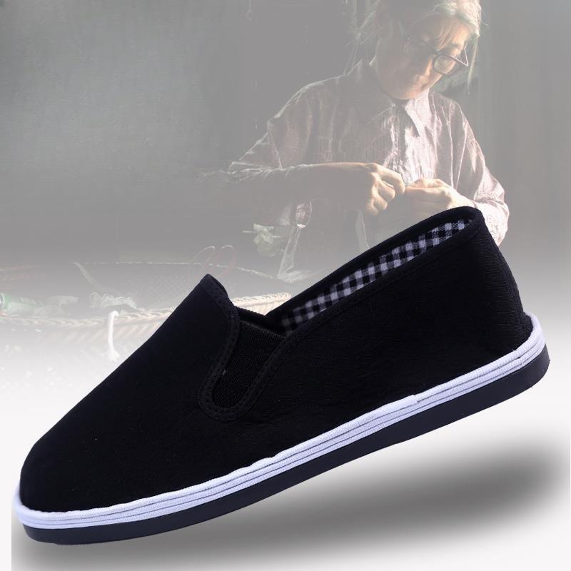 Men's Black Cloth Shoes – Thick Thousand-Layer Sole Canvas Shoes, Slip-On Low-Top Casual Footwear for Men
