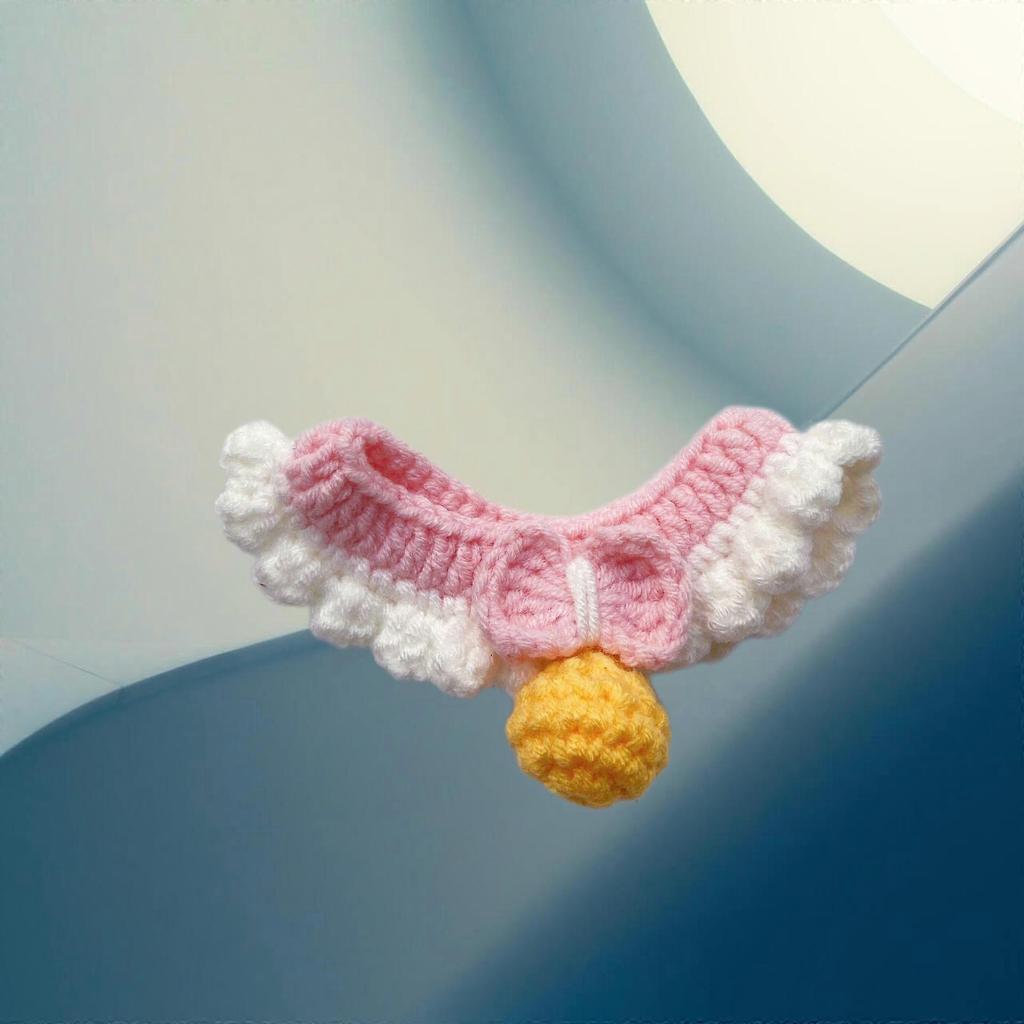 Gentle Meow Pink Handmade Knitted Cat Dog Collar Pet Crochet Silent Bell Scarf Bib Photography Prop Knotbow NecklaceXS,QWER333
