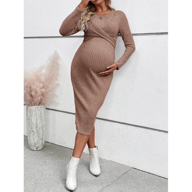 Maternity Long Sleeve Wrap Knot Dress