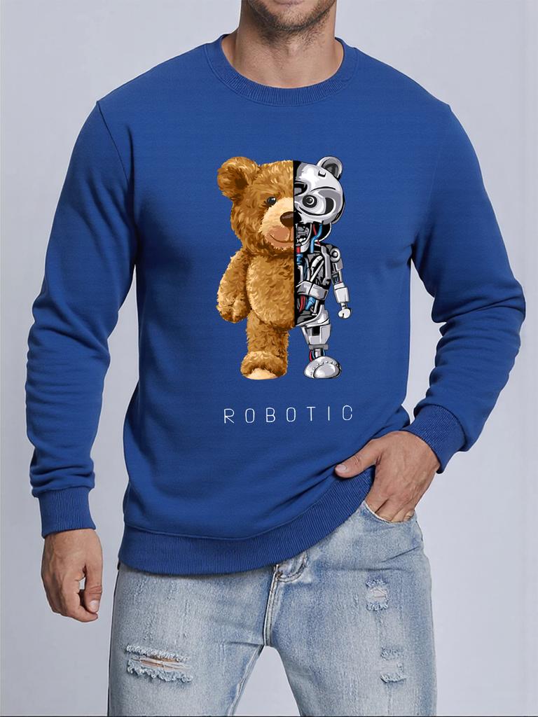 Plush And Robotic Bear Printed Mens Pullovers Autumn Casual Sweatshirt Comfortable Y2K Sportswears Hot Sale Casual Sweatshirts