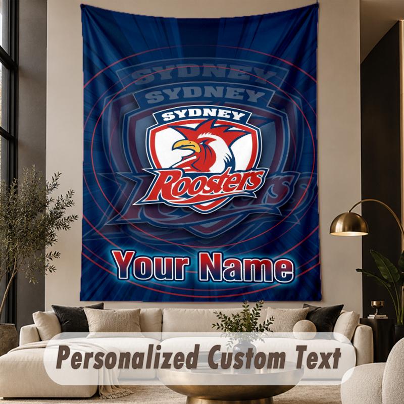 Custom Text Tapestry Sydney Roosters Print Wall Tapestry Indoor Living Room Wall Decor