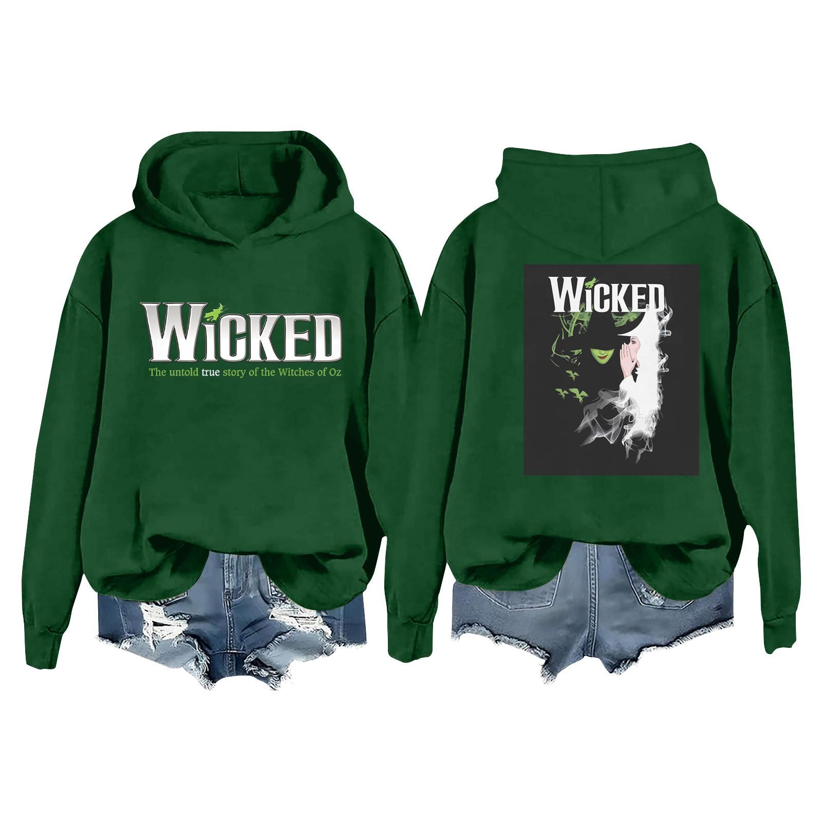 Women s Casual Long Sleeve Pullover Witch Print Hooded Sweatshirt S