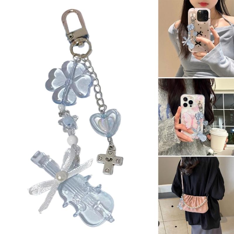 Beaded Phone Chain Fashionable Violin Keyring Pendant for Women Fashionable Key Chain Pendant Stylish Ornament for Bag