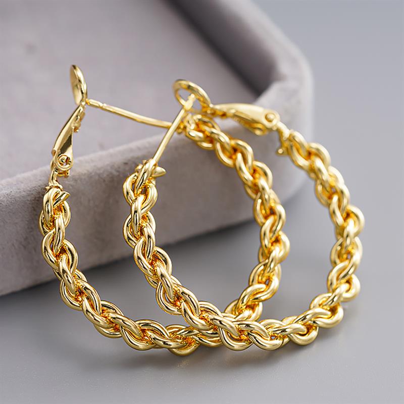 Huitan Aesthetic Woven Hoop Earrings for Women Party Wedding Gold Color Accessories Engagement Gentle Lady Metal Jewelry GiftGood product