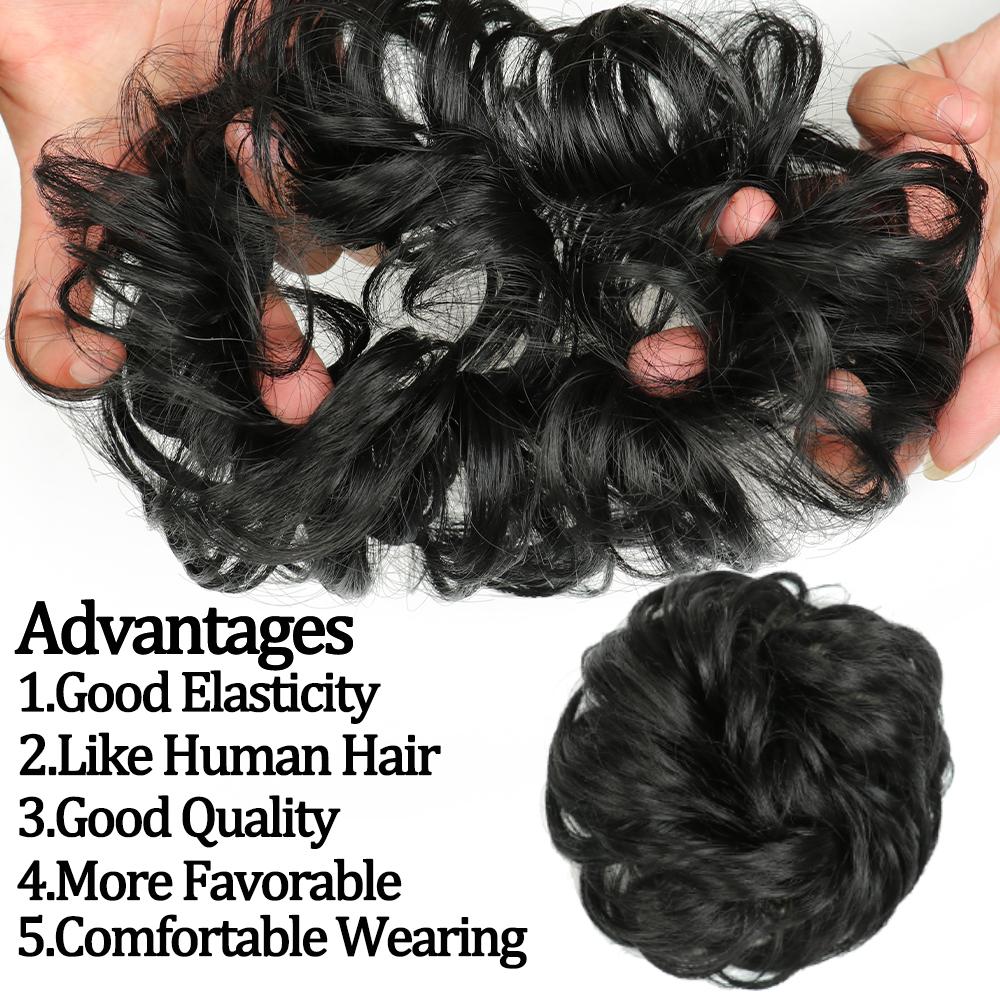 MERISIHAIR Messy Synthetic Chignon Donut Bun with Elastic Band for Women Wig Hair Extensions High Temperature Fiber