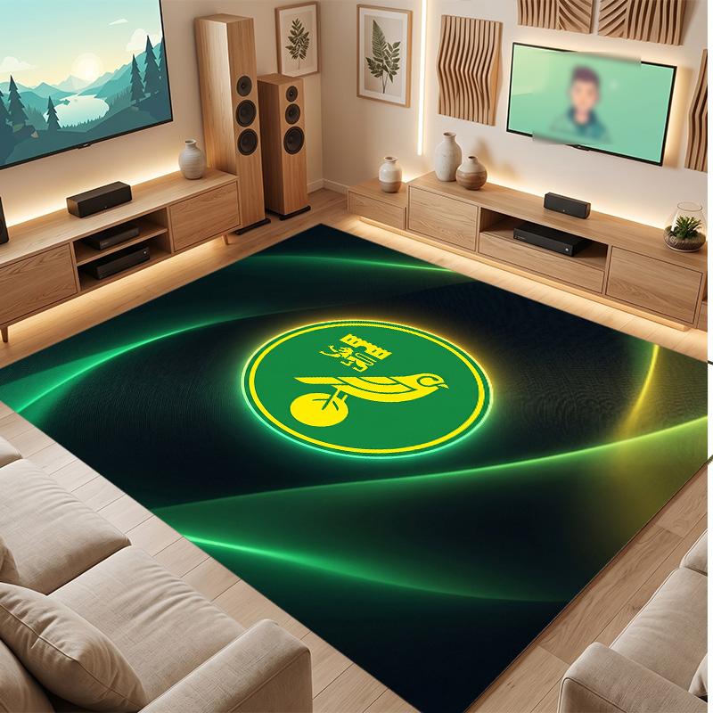 Norwich City Football Print Crystal Velvet Rug, Comfortable Water Absorbent Non Slip Indoor Floor Carpet