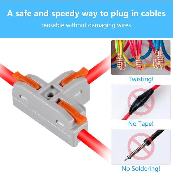 50PCS Lever Wire Connectors, T Shape Out Quick Wire Connectors, Electrical Lever Nuts Wire Connectors Push-in Conductor Terminal Block AWG 28-12