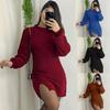 Autumn Women's Solid Color Long Sleeve Slit Dress