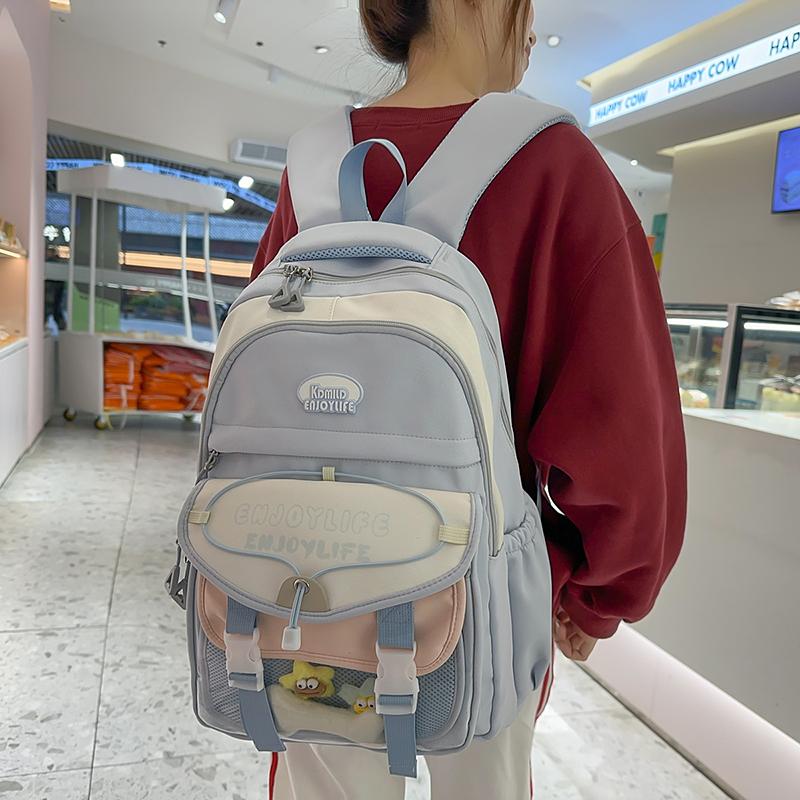 Letter Print Women's Backpack Large Capacity Computer Backpack Color Block Student Schoolbag