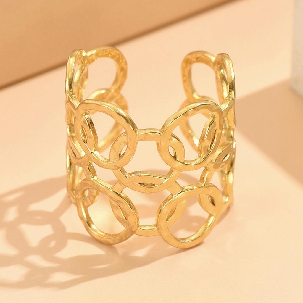 Exaggerated Geometric Circle Textured Stainless Steel Adjustable Ring