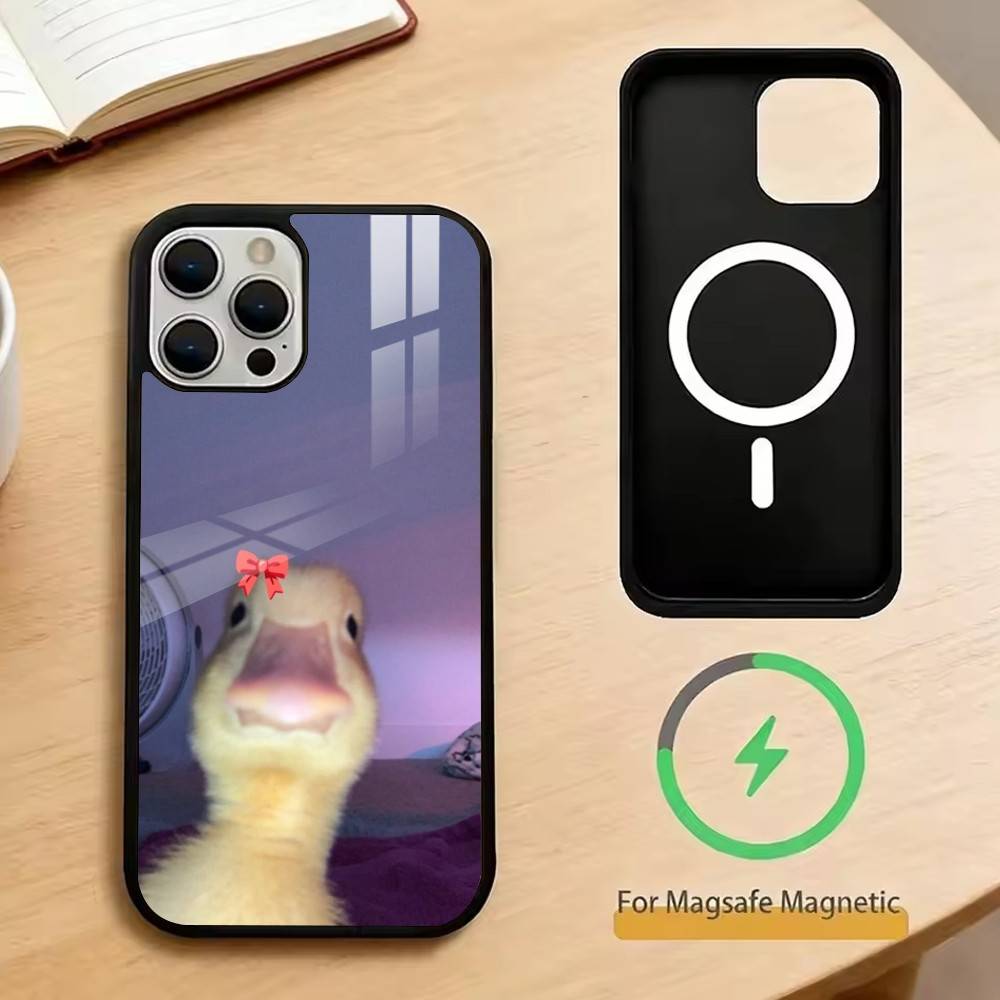 Ins Cute Bow Duck   Phone Case For iPhone17,16,15,14,13,12,11 Plus,Pro Magnetic with Magsafe Wireless Charging