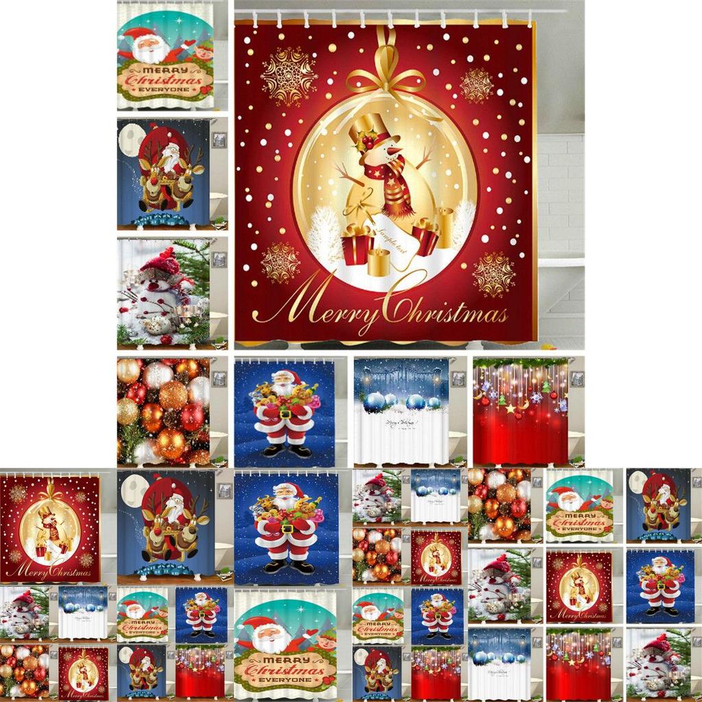 Vibrant Waterproof Christmas Shower Curtain With Santa Claus And Snowman For Bright Holiday Decor