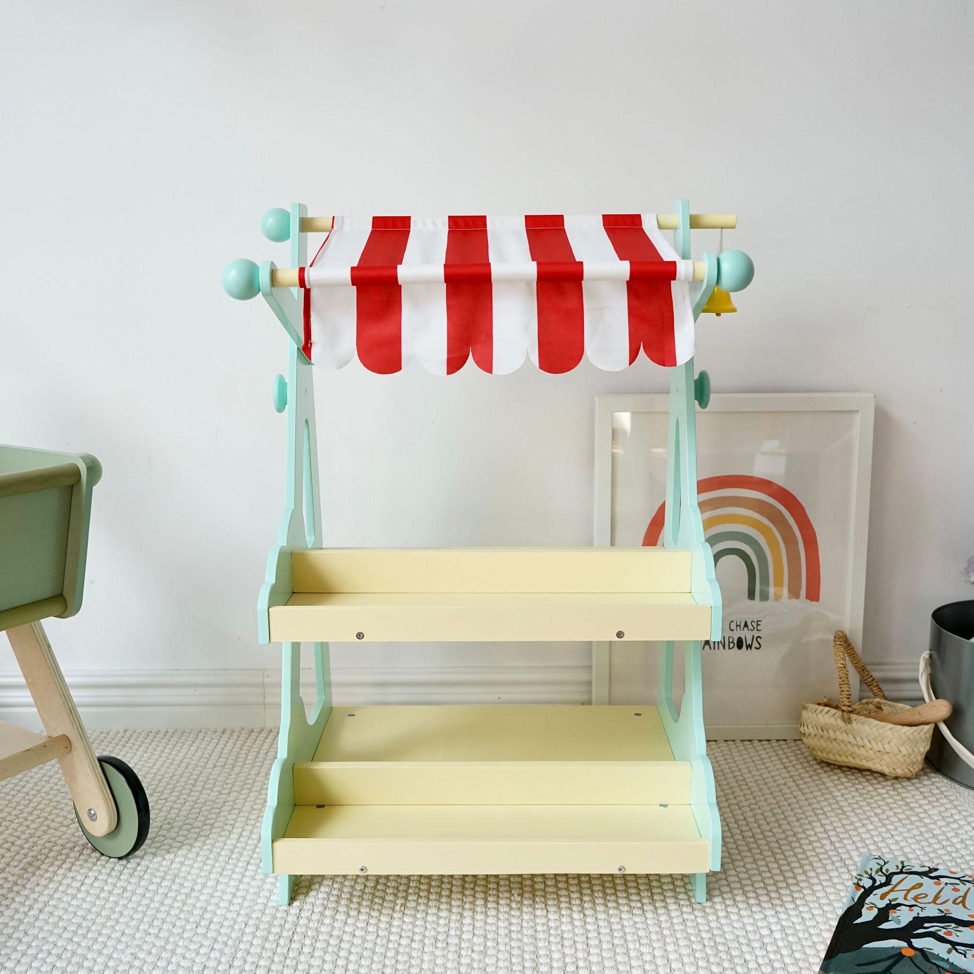 Kids Wooden Market Stall & Playhouse Push Cart