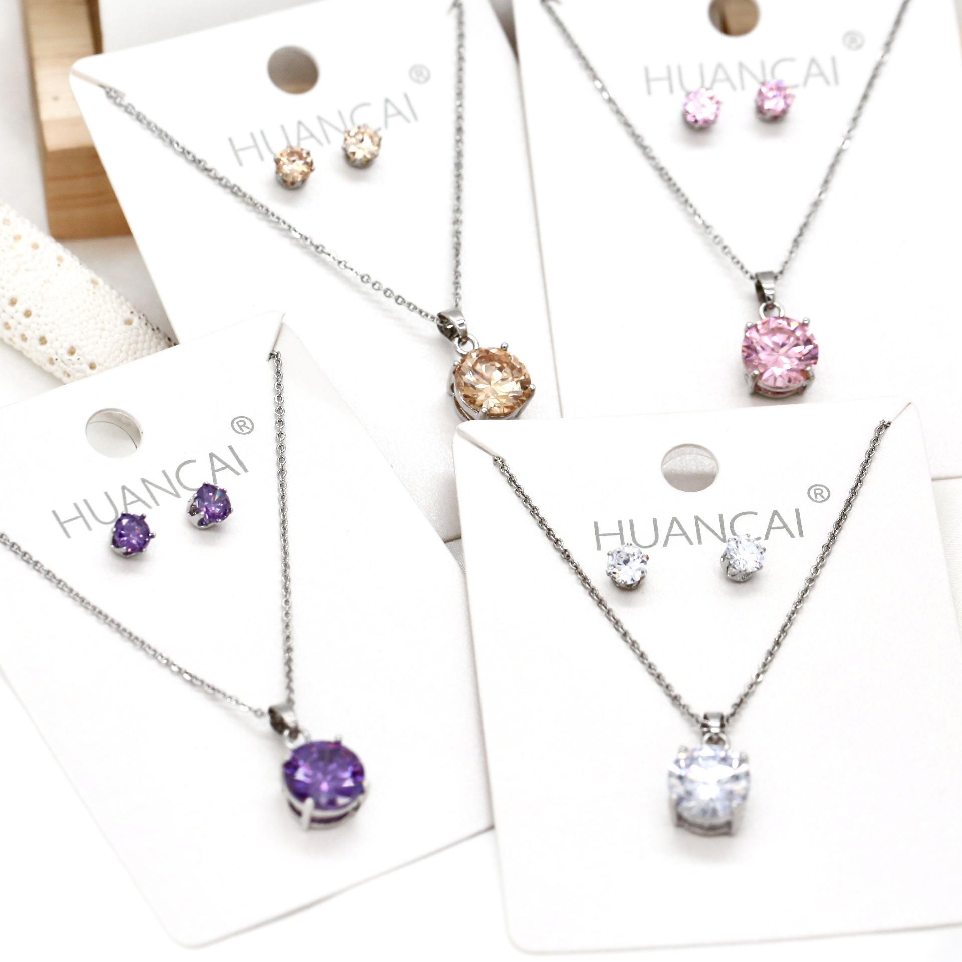 

European & American Luxe Zircon Clavicle Necklace & Earrings Set