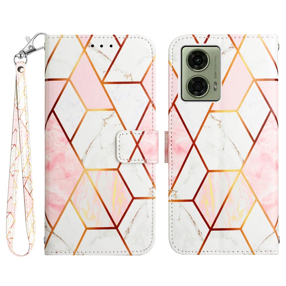 For Motorola Moto E14 4G/G04 4G/G04s 4G/G24 4G Case with Strap Marble Pattern Leather Phone Cover Card Holder