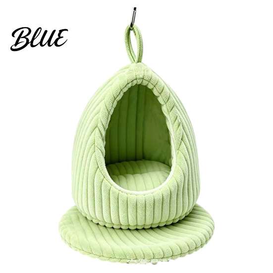 Birdcage Accessories Hanging Parrot Nest Bed, Winter Striped Plush Water Drop Shape Cozy Cave Bed with Removable Cushion, Bird Cage Hammock