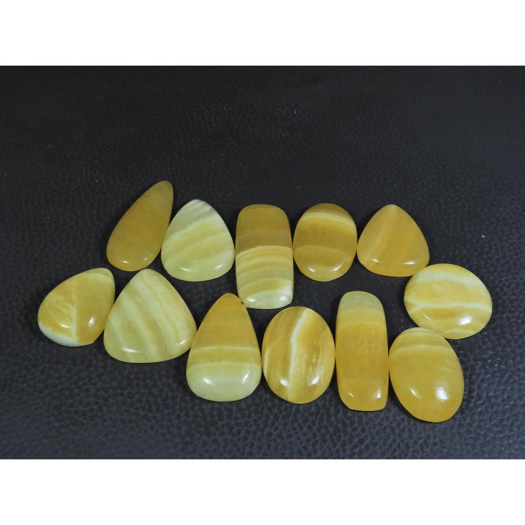 312Cts. Natural Yellow Lace Agate Mix Cabochon Loose Gemstone 12 Pcs Lot C-228