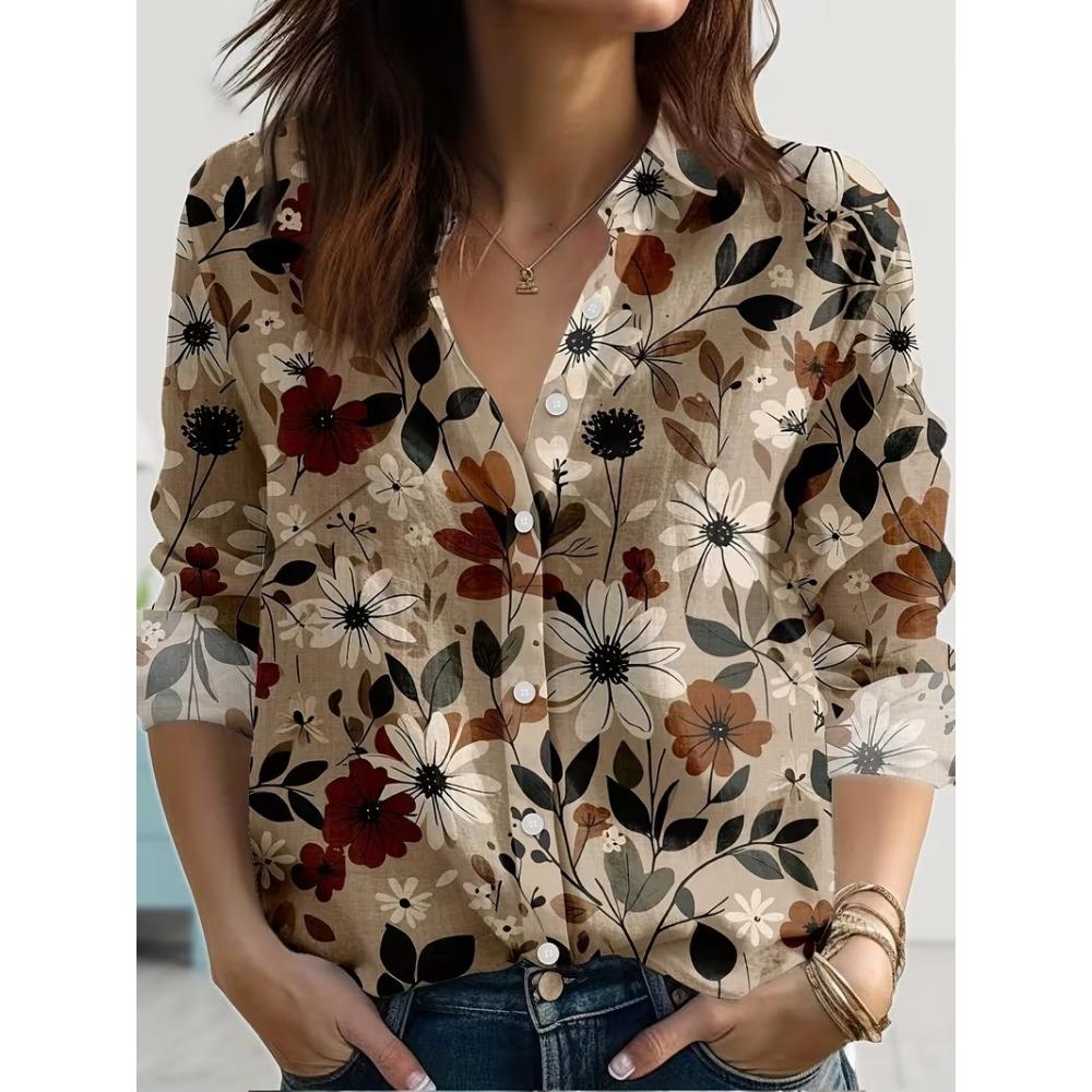 Women 2026 Autumn Blouse Multi Colored Floral Print Lapel Button Up Women's Shirt Long Sleeve Elegant Daily Office Ladies Blouse