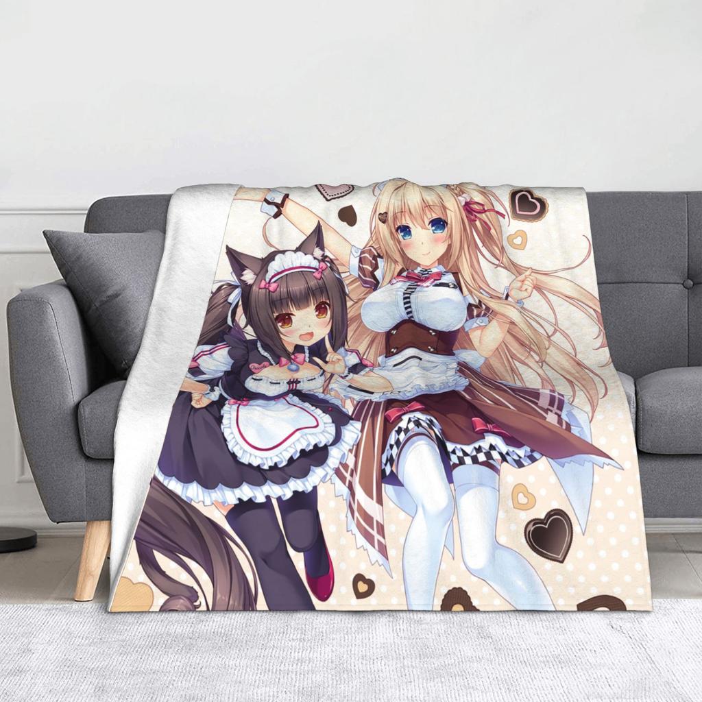 Nekopara Coconut Cinnamon Azuki Flannel Blanket Anime Chocola Vanilla Sexy Gir Vintage Throw Blankets for Home 150*125cm Quilt