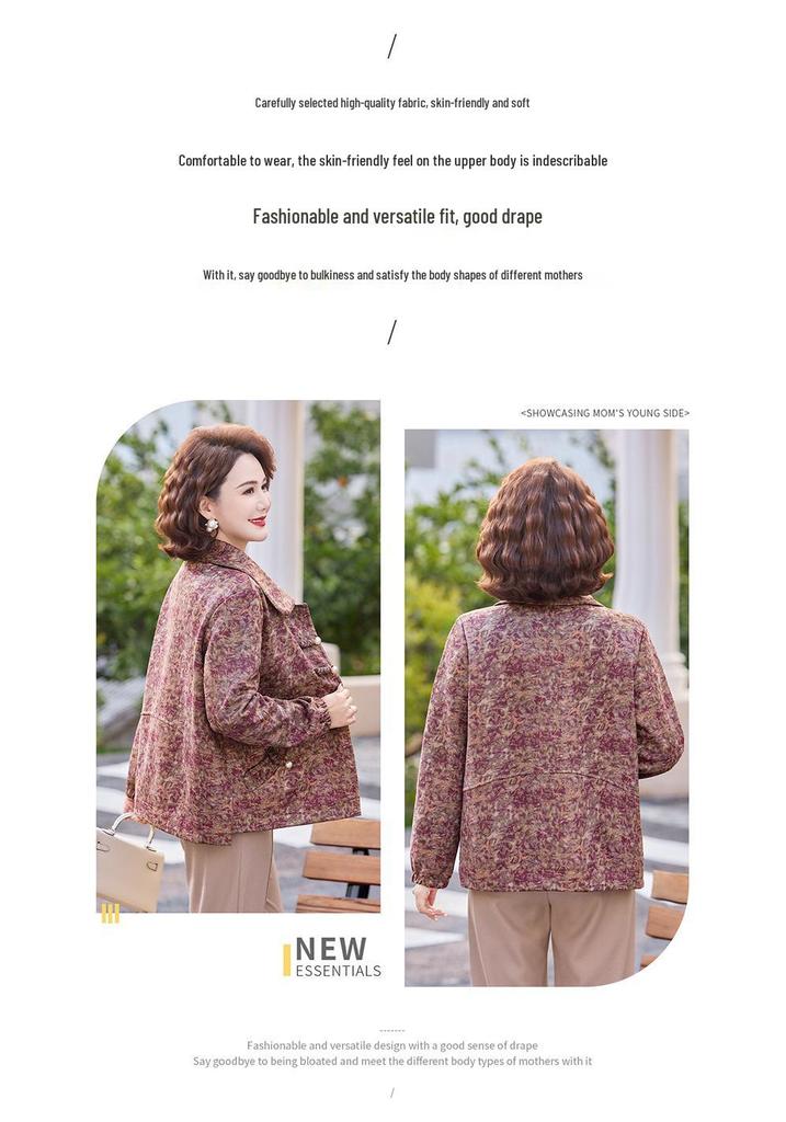 Mom's Spring Floral Cardigan: Stylish, Age-Reducing Lapel Jacket for Middle-Aged & Elderly Women - Casual Fashion Top for Spring & Autumn