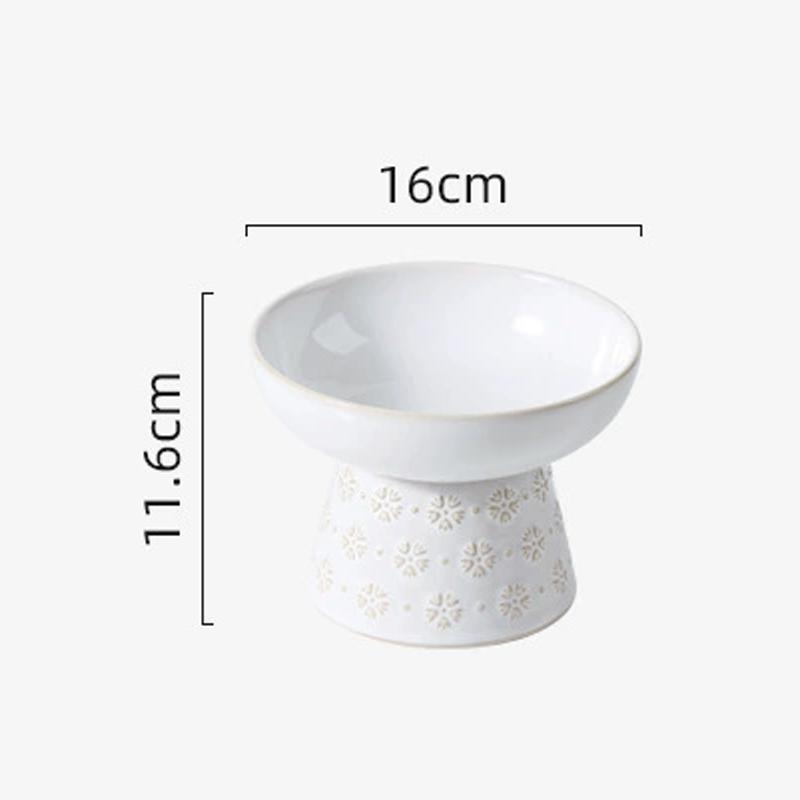 

Ceramic Snowflake relief pattern High Footed Bowls for Pet, Cervical Vertebra Protection, Drinking Food Cat Bowl Supplies, 1Pc