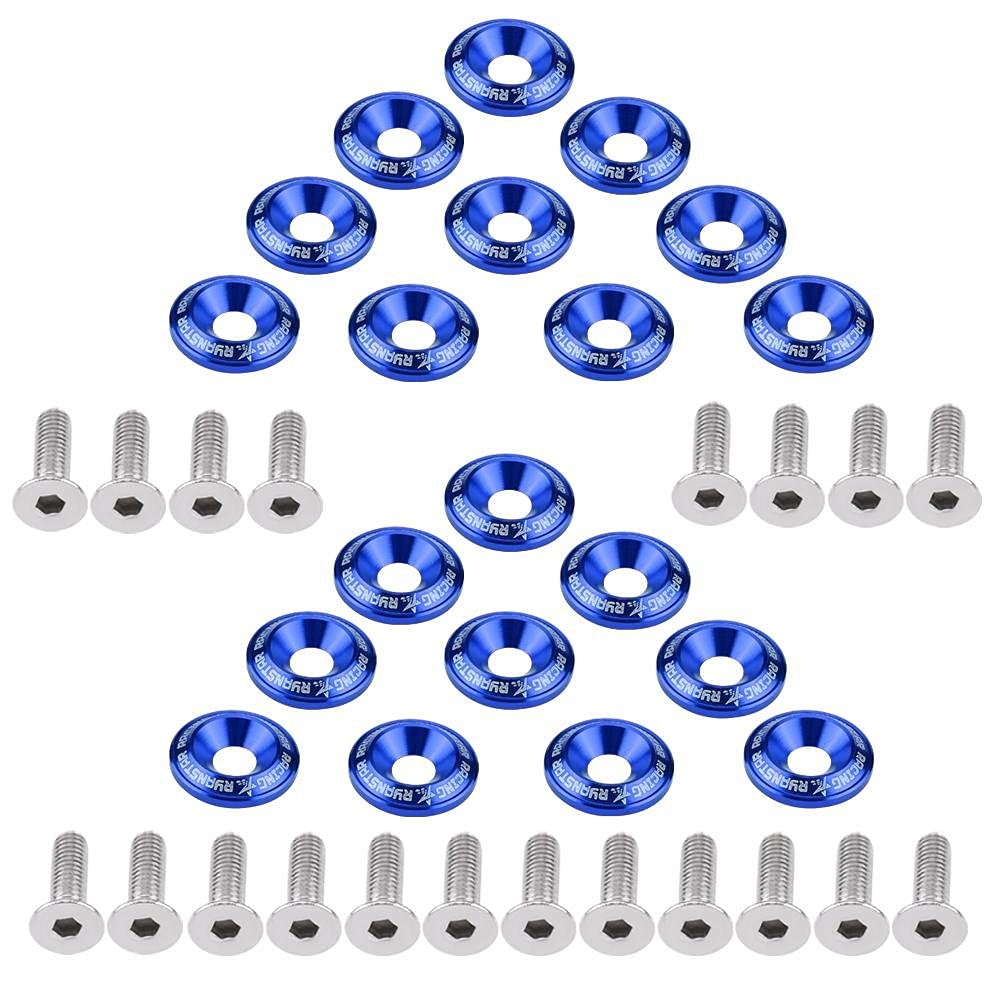 NATRUSS 20pcs Washers Bolts Screws Bumper Fender Washers Bumper Washers Aluminum Bolts Engine Bay Dress Up Kit 2 Colors (Blue)