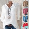 Taglia Asiatica Bottoni Collo Alto Pullover T-shirt Top Larghi Manica Lunga Arrotolabile Camicie Donna Traspiranti Cotone Morbido Bluse