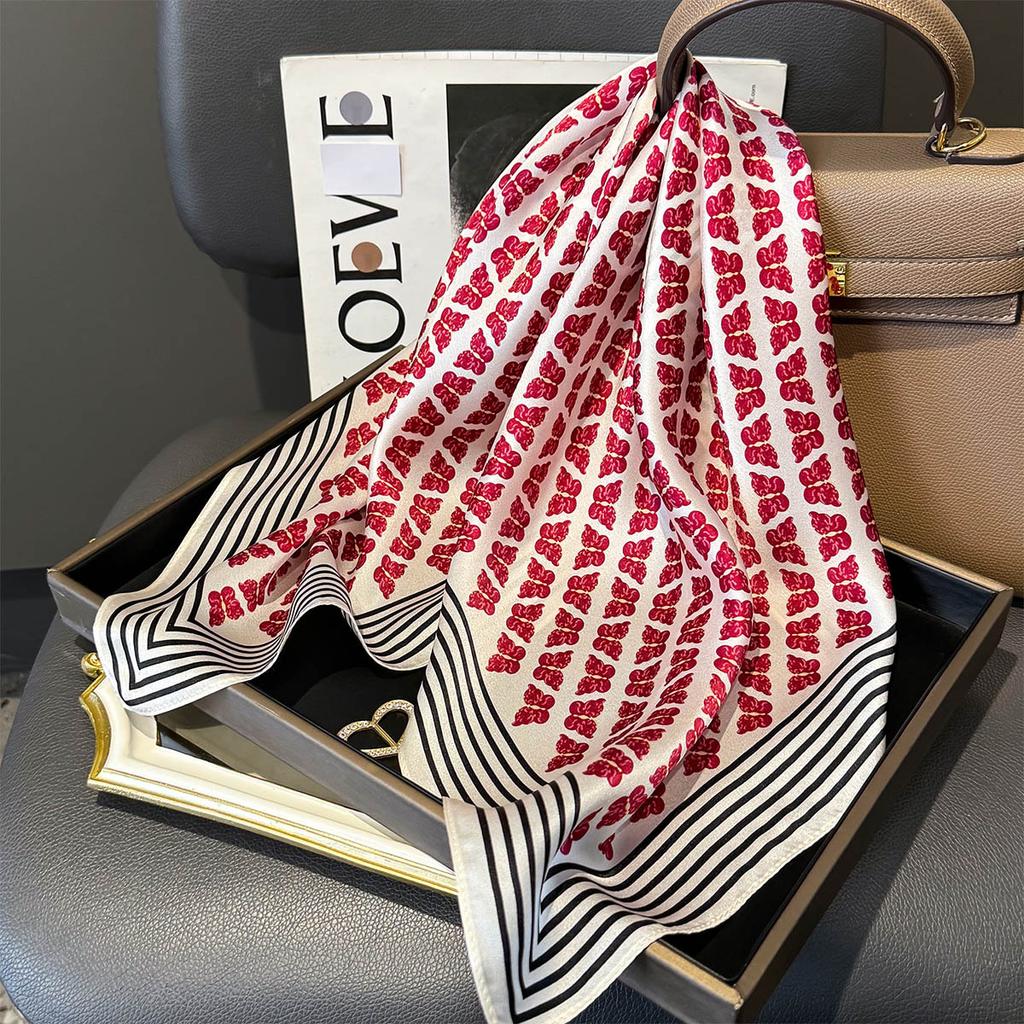 Polka Dot Printed Silk Scarf Women Simulated Silk Elegant And Versatile Headwear Bag Accessories Clothing Square Scarf
