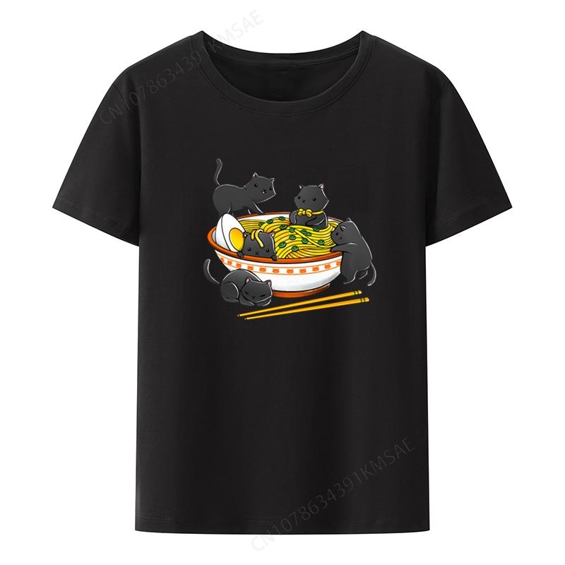 Kawaii Anime Cat Japanese Raunisex Noodles Graphic Tshirt Funny Printed Tee Top Print Novelty Camiseta Hombre Camisa Camisetas Tops