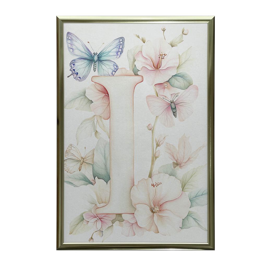 Poster "I" With Hibiscus Flowers Poster "I" With Hibiscus Flowers, 50X70 Cm, Without Frame, Premium Canvas On Stretcher