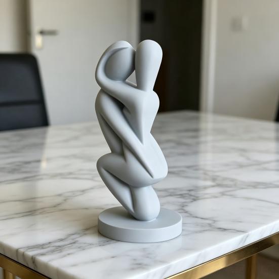 Three-dimensional Effect Statue 3D Printed Hugging Couple Sculpture, Abstract Embrace Figurine with Smooth Curves, Minimalist Balanced Weight Ornament