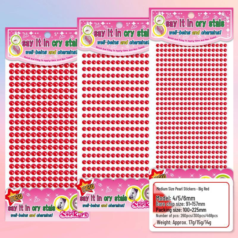 Medium Faux Pearl 4-6mm Colorful Rhinestone Gem Stickers for DIY Crafts