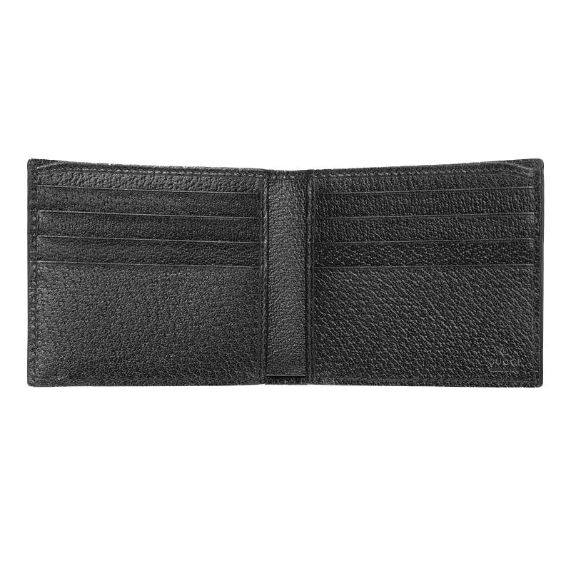 Gucci Bee Print Short Bifold Leather Wallet Men's Black