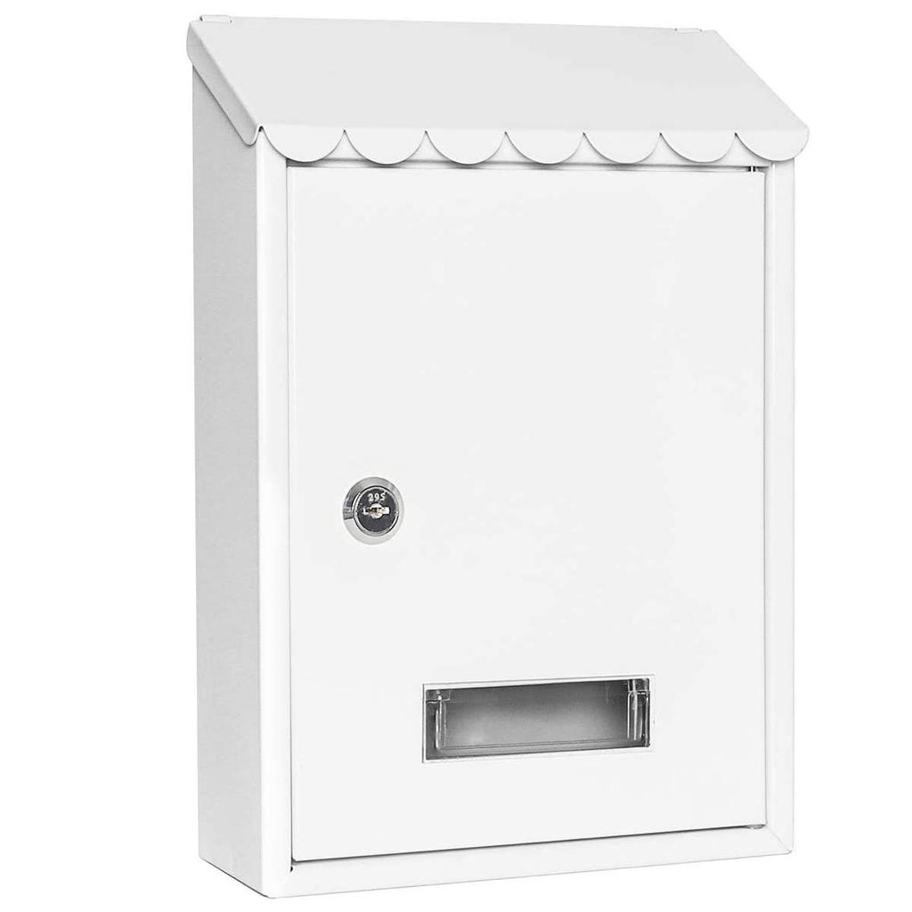 Lysmics Mailbox, Post Box, Wall-Mounted, Key-Lock, Metal, White, Small (White)