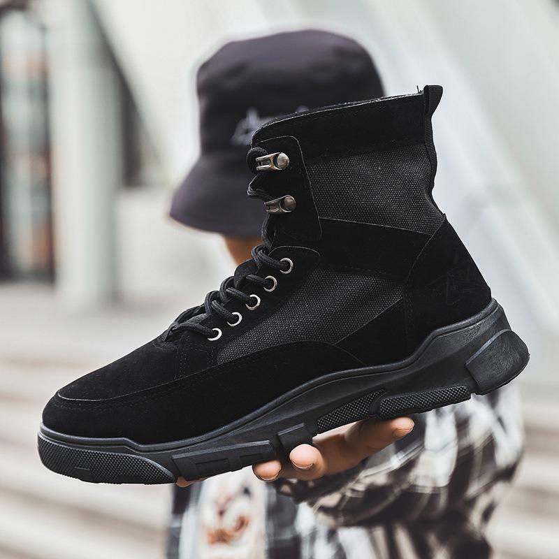 Martin boots men's autumn and winter new canvas versatile medium tube retro tooling high-top breathable shoes construction site work shoes