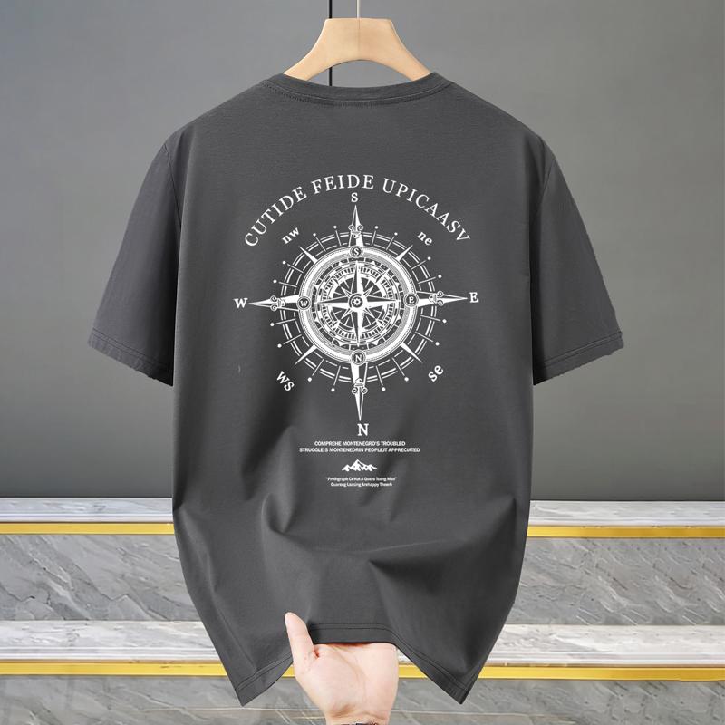 Men's Plus Size Compass Print T-Shirt – Back Graphic Crew Neck Short Sleeve Tee (5XL-13XL)